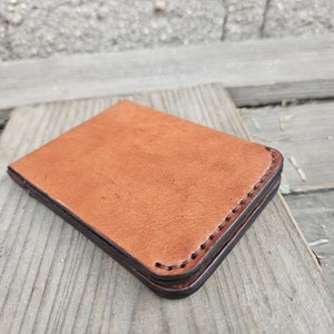 Cartera bifold cosida a mano / Cartera de cuero bronceado vegetal / Cartera de cuero simple