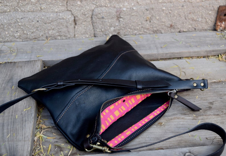 Black Leather Small Crossbody Bag / Fold Over Clutch / Zipper | Etsy