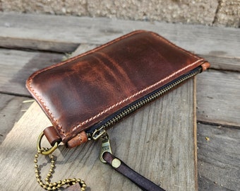 Leather Zippered Coin Purse  Wallet  Small Zipper Pouch  Change Purse  Hand Stitched  Leather