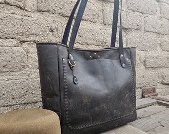 Large leather tote bag / market tote / laptop bag /