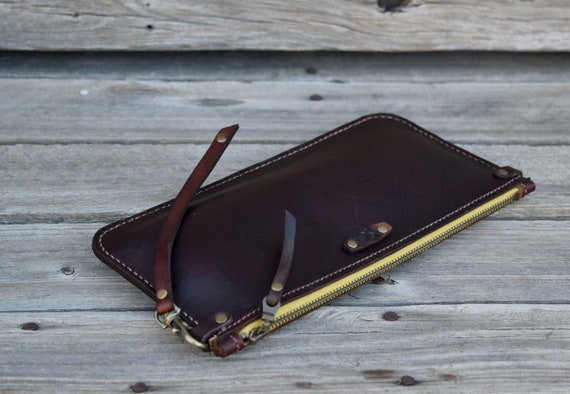 Leather LeatherAccessory Pouch Hand Stitched Leather Leather Clutch Pencil case Zipper Clutch Large Wallet Feral Empire