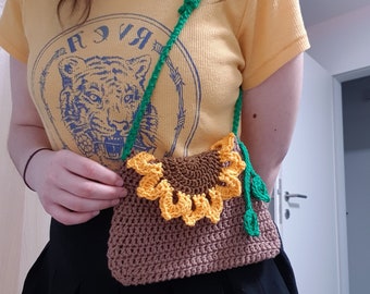 Bolso de ganchillo hecho a mano - Bolso de girasol - Bolso de verano - Bolso de hombro, Bolso pequeño