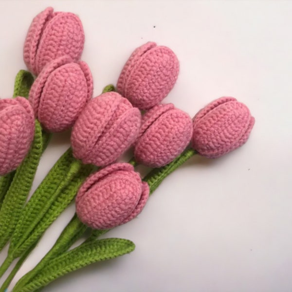 Bouquet de tulipes fait main au crochet pour vase | Accessoires de composition florale romantique | Décoration de table | Cadeaux pour des amis