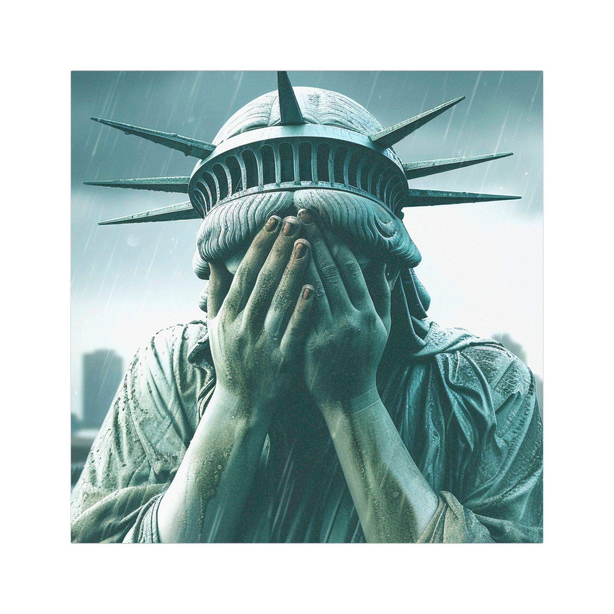 Crying Lady Liberty -- car magnet bumper "sticker"