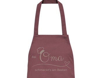 Bei Oma scheckt's am Besten Schürze - Kochschürze Schurz Frauen Großmutter Oma Muttertag Geburtstag Geschenk für SIE - Bio Baumwoll Schürze