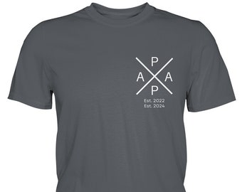 Personalisiertes T-Shirt Papa Monogram (1)- Weiße Schrift Vater Papi Dad Vatertag Geburtstag Geburt Kind personalisiertes Geschenk für IHN