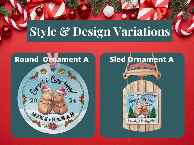 Personalized Capybara First Christmas Engaged Ornament Custom Name