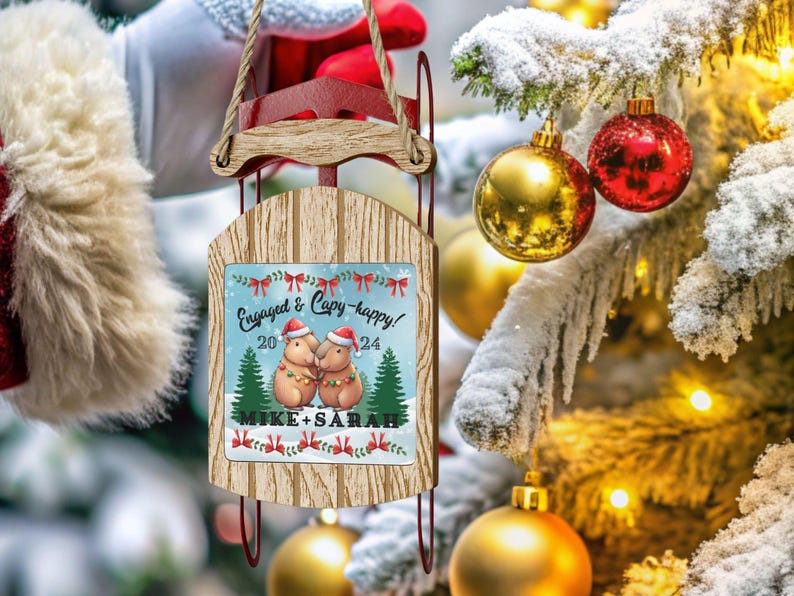 Personalized Capybara First Christmas Engaged Ornament Custom Name