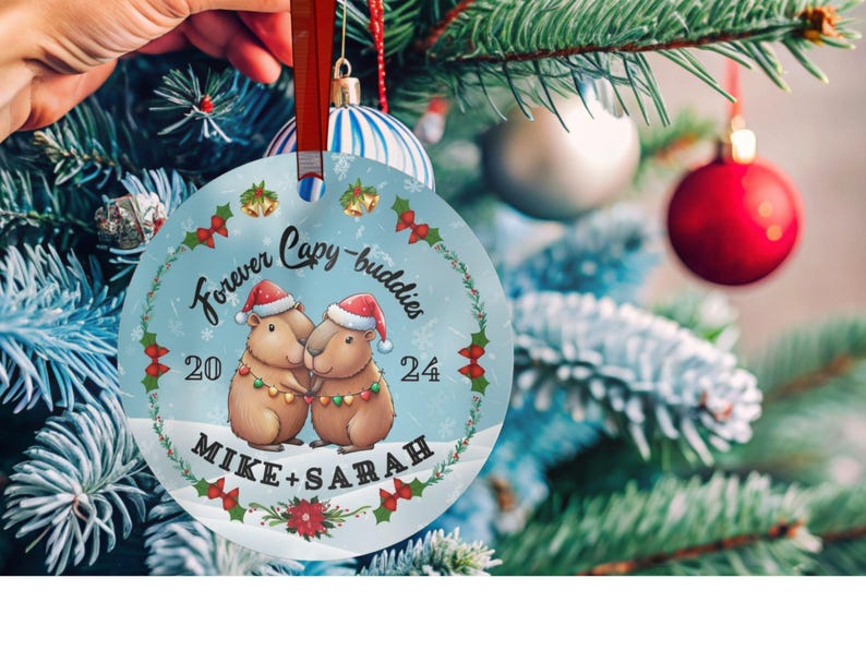 Personalized Capybara First Christmas Engaged Ornament Custom Name