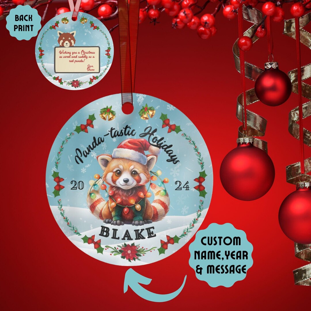 Personalized Red Panda Christmas Ornament Custom Name, Bauble Xmas Cute ...