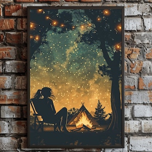 Camping Adventure Poster | Teenager Mädchen Zimmer Wand Kunst Sternennacht Camp Leben Druck Teenager Mädchen Geschenk Wand dekor