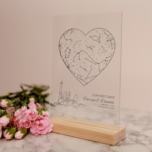 Plaque personnalisée de carte des étoiles, ciel nocturne par date, fiançailles, anniversaire de mariage, cadeau d'anniversaire, premier rendez-vous amoureux, carte de la constellation, Noël
