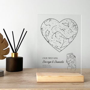 Carte des étoiles personnalisée par date, cadeau de Noël, plaque de carte des étoiles personnalisée, carte des étoiles d'anniversaire, carte du ciel nocturne, carte des étoiles de notre premier baiser