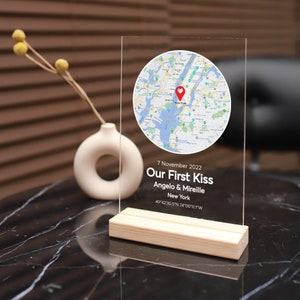 Carte premier rendez-vous personnalisée, plaque acrylique où nous nous sommes rencontrés, carte personnalisée où tout a commencé, cadeau d'anniversaire, décoration d'intérieur minimaliste