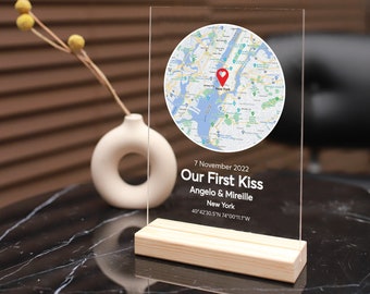 Mapa personalizado de la primera cita, placa acrílica donde nos conocimos, mapa personalizado de dónde comenzó todo, regalo de aniversario, decoración minimalista del hogar