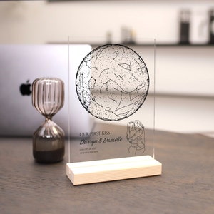 Carte des étoiles personnalisée Notre premier baiser par date, carte de la constellation, cadeau personnalisé de 1er anniversaire, carte premier rendez-vous, cadeau ciel nocturne pour couple