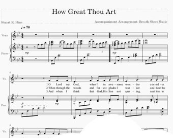 Large print How Great Thou Art hymn sheet music suitable for easy reading with piano arrangement cues