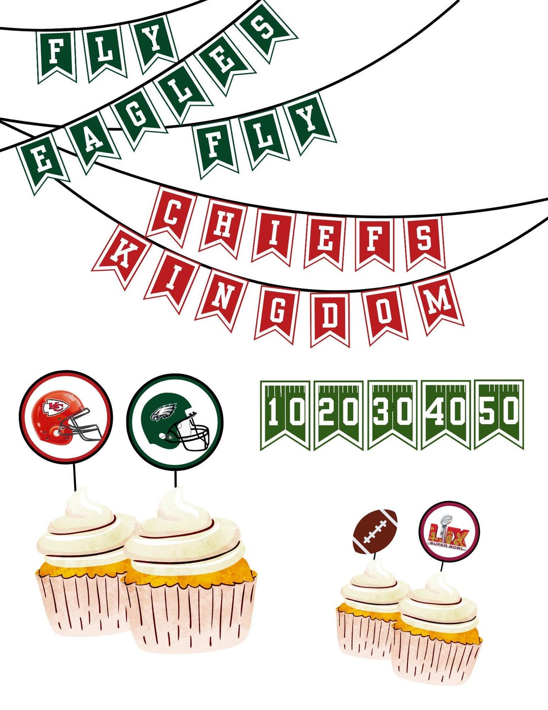Superbowl 2025 Printables | Decor | Cupcake Toppers | Banners | Eagles ...