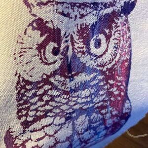 Screenprinted Owl patch 76 owl, multicolor print, screenprint on canvas, colorful print, silkscreened image 4