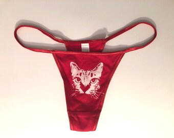 Cat underwear, red cat thong, womens underwear, cat underwear, kitty cat panties, red bikini, sexy thong, 1AEON  red thong, size M