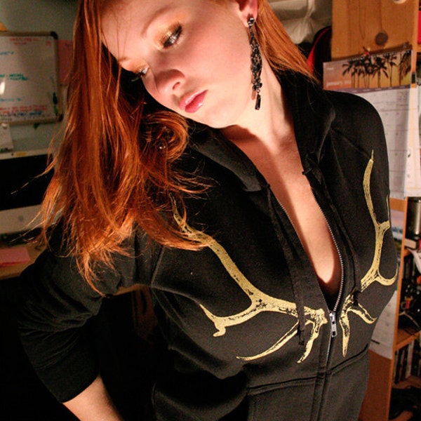 plus grootte kleding, womens gewei hoodie, zwart zip hoodie, gewei Dameskleding, 1AEON, S-XXXL