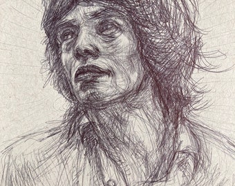 Mick Jagger portrait, Mick Jagger, portrait sketch by Gabe Molnar/1Aeon, portrait drawing, portrait sketch, pen drawing