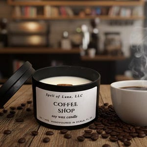Coffee Shop Candle: 6oz Soy Wax Candle with Wooden Wick