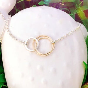 Sterling Silver Two-Tone Adoption Family Necklace with Interlocking Circles - Handmade Pendant Gift