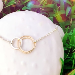 Sterling Silver Two Tone Necklace, Adoption Jewelry, Family Necklace, Interlocking Circle Necklace, Linked Circle Necklace,