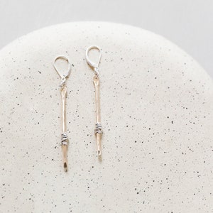 Hammered Bar Earrings, two tone earrings, Long Minimalist Gold Earrings, Mixed Metal handmade leverback earrings