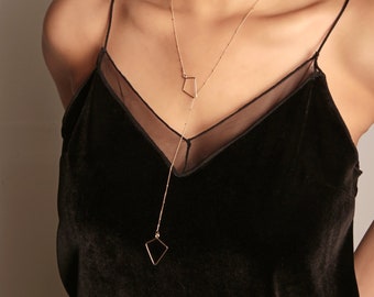 Edgy Geometric Lariat, Chic Long Necklace, Sexy Y Necklace, Fashionista Jewelry, Date Night Necklace