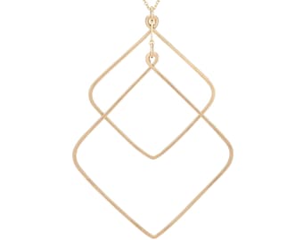 Minimalist Statement Necklace, Geometric Pendant, Gold Layering Necklace, Layered Squares in Gold Filled