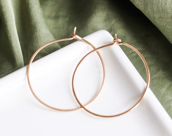 Gold Hoops, Medium Circle Threader Hoops, Sterling Silver Handmade Hoops, Gold Filled Handmade Hoop Earrings