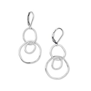 Minimal Simple Circles Earrings, Hammered Circles Drop Earrings, Linked Circles Dainty Dangle Earrings in Sterling Silver Silver