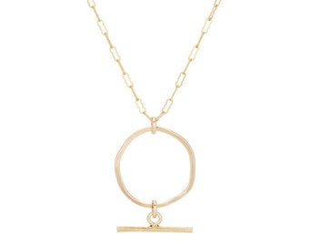Delikat guldcirkelhänge: Modernt geometriskt uttalandehalsband - Handgjorda minimalistiska smycken i present