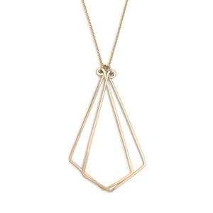 Minimalist Geometric Necklace, Modern Pendant Necklace, Long Gold Filled Necklace
