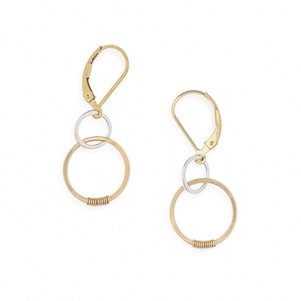 Links of Love Earrings, Gold and Silver Linked Circle Earrings, Dangle Earrings for Mom