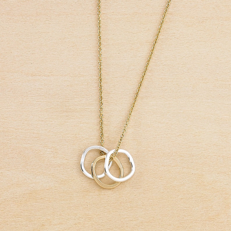 Mixed Metal Circles Necklace Three Circles Necklace Dainty Etsy