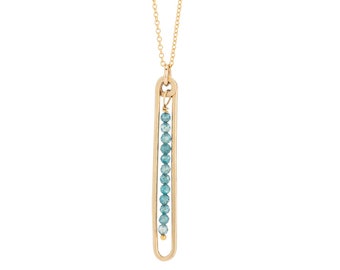 Gold and Apatite Drop Pendant Necklace, Handmade Gemstone Jewelry, Dainty Gemstone Necklace