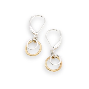Elegant Layered Circle Earrings: Silver & Gold Mixed Metal Everyday Jewelry Gift Under 50