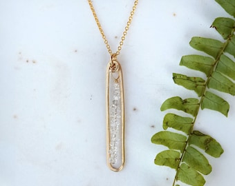 Gold and Herkimer Diamond Drop Pendant Necklace, Handmade Gemstone Jewelry, Gift for Her, Simple Gemstone Necklace, Elegant Jewelry