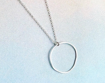 Large Sterling Silver Circle Pendant Necklace, Boho Chic