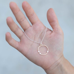 Small Dotted Circle Pendant Necklace, Mixed Metal Circle Jewelry, Silver and Gold Pendant image 4