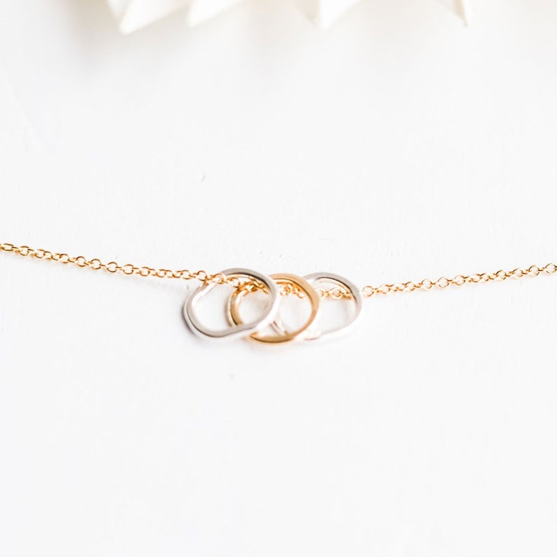 Mixed Metal Circles Necklace Three Circles Necklace Dainty Etsy