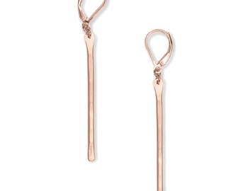 Minimalist Long Bar Earrings, Simple Line Earrings, Handmade Hammered Earrings, Minimal Rose Gold Filled Earrings