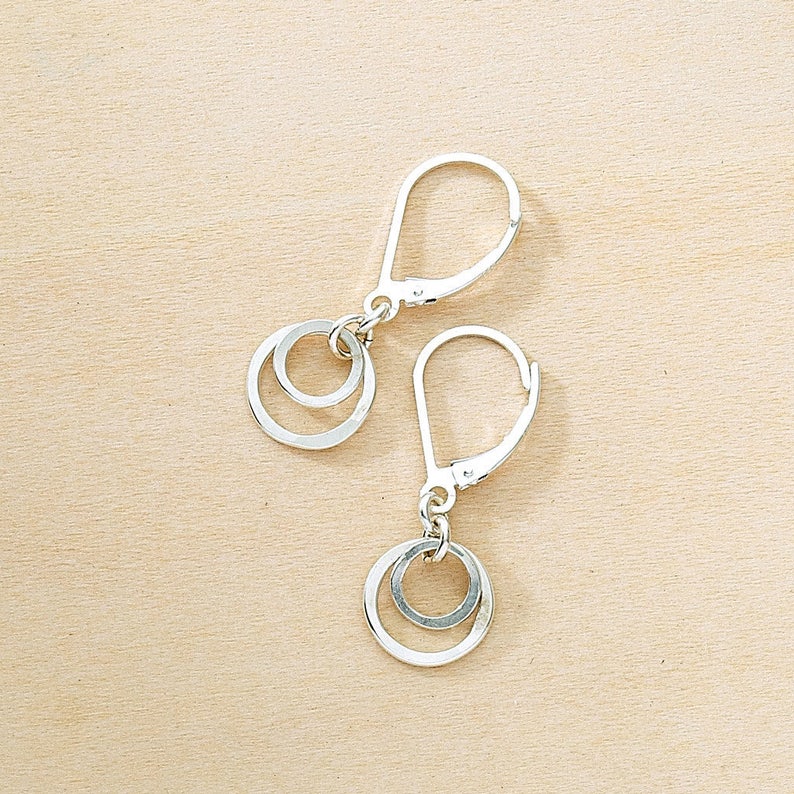 Tiny Simple Circle Earrings in Sterling Silver or Gold Filled, Handmade Hammered Minimal Dainty Earrings Small Drop Leverback Earrings image 5