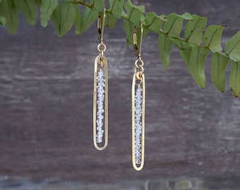 Gold and Herkimer Diamond Drop Earrings, Handmade Gemstone Jewelry, Elegant Gemstone Earrings