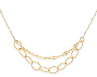 Elegant Minimal Chain Necklace, Mixed Chain Jewelry, Linked Circles Chain Necklace in Gold or Silver