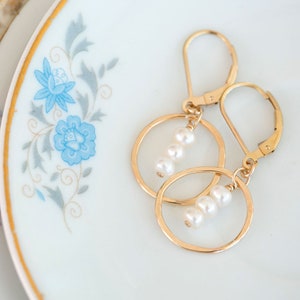 Elegant Freshwater Pearl Dangle Earrings: Handcrafted Hammered Circles for Weddings, Bridesmaids & Everyday