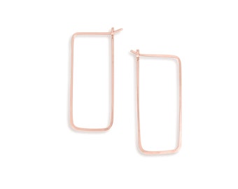 Rectangle Hoop Earrings, Simple Geometric Hoops, Geometric Earrings, Birthday Gift, Dainty Hoops, Thin Hoop Earrings, Rose Gold